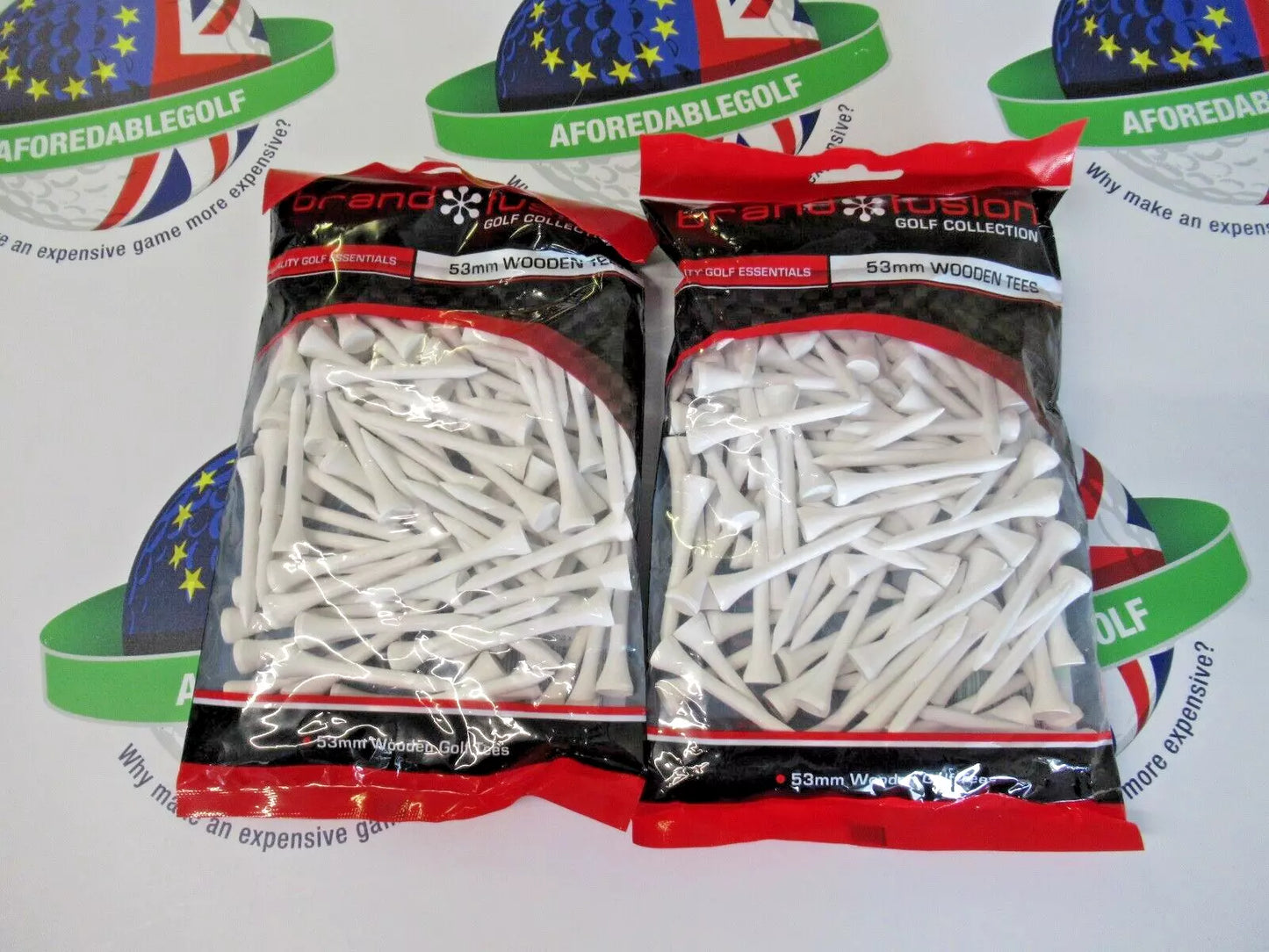 x 250 53mm brand fusion white wooden golf tees x2 bumper packs 125 tees per pack