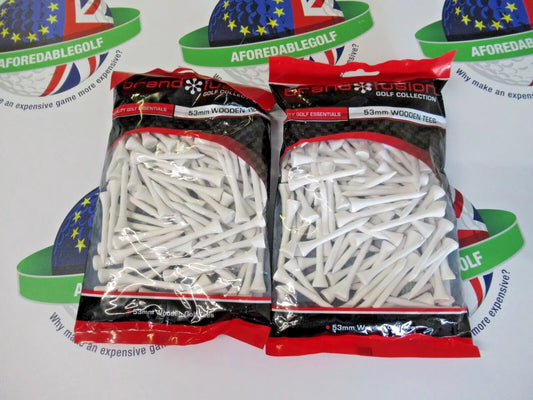 x 250 53mm brand fusion white wooden golf tees x2 bumper packs 125 tees per pack