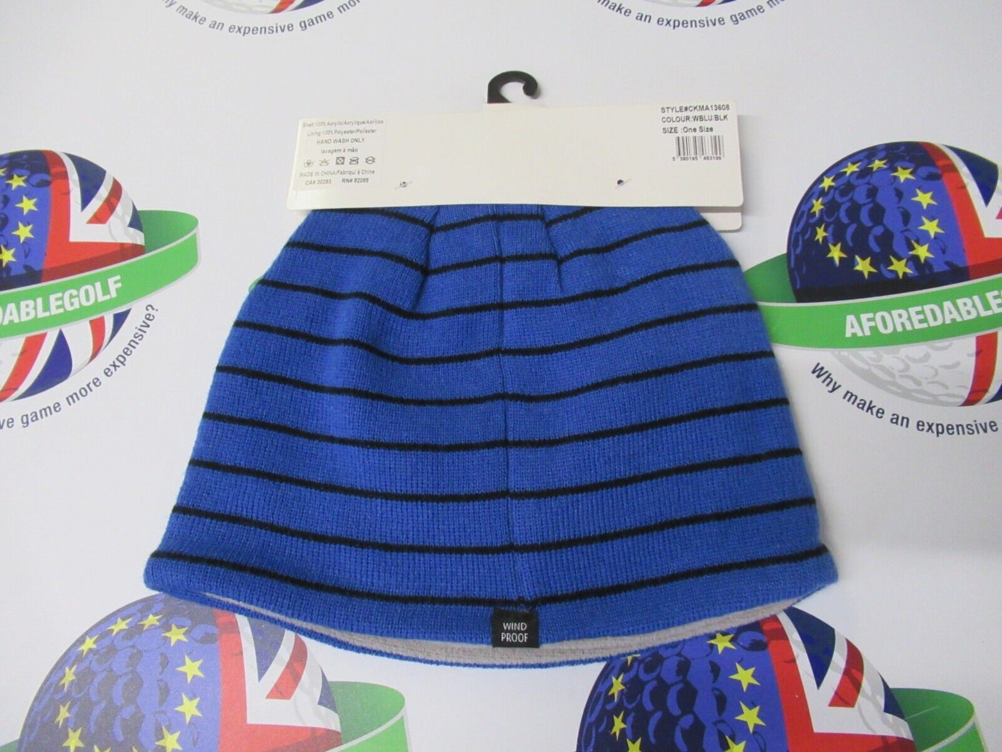 Calvin Klein Golf Blue/Black Stripe Fleece Lined Windproof Beanie