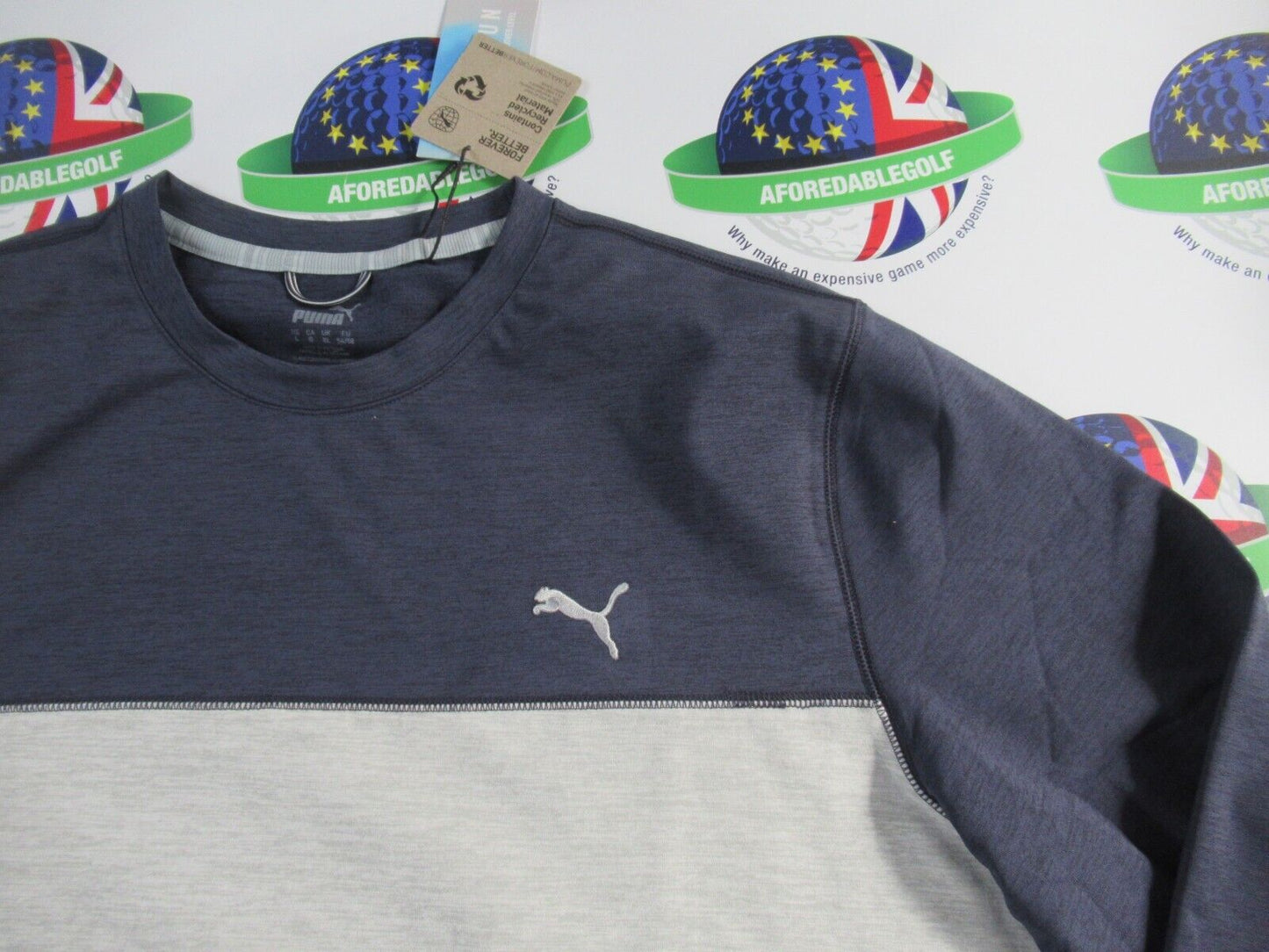 Puma Cloudspun Colourblock Crew Neck Top Navy/Grey UK Size XXL