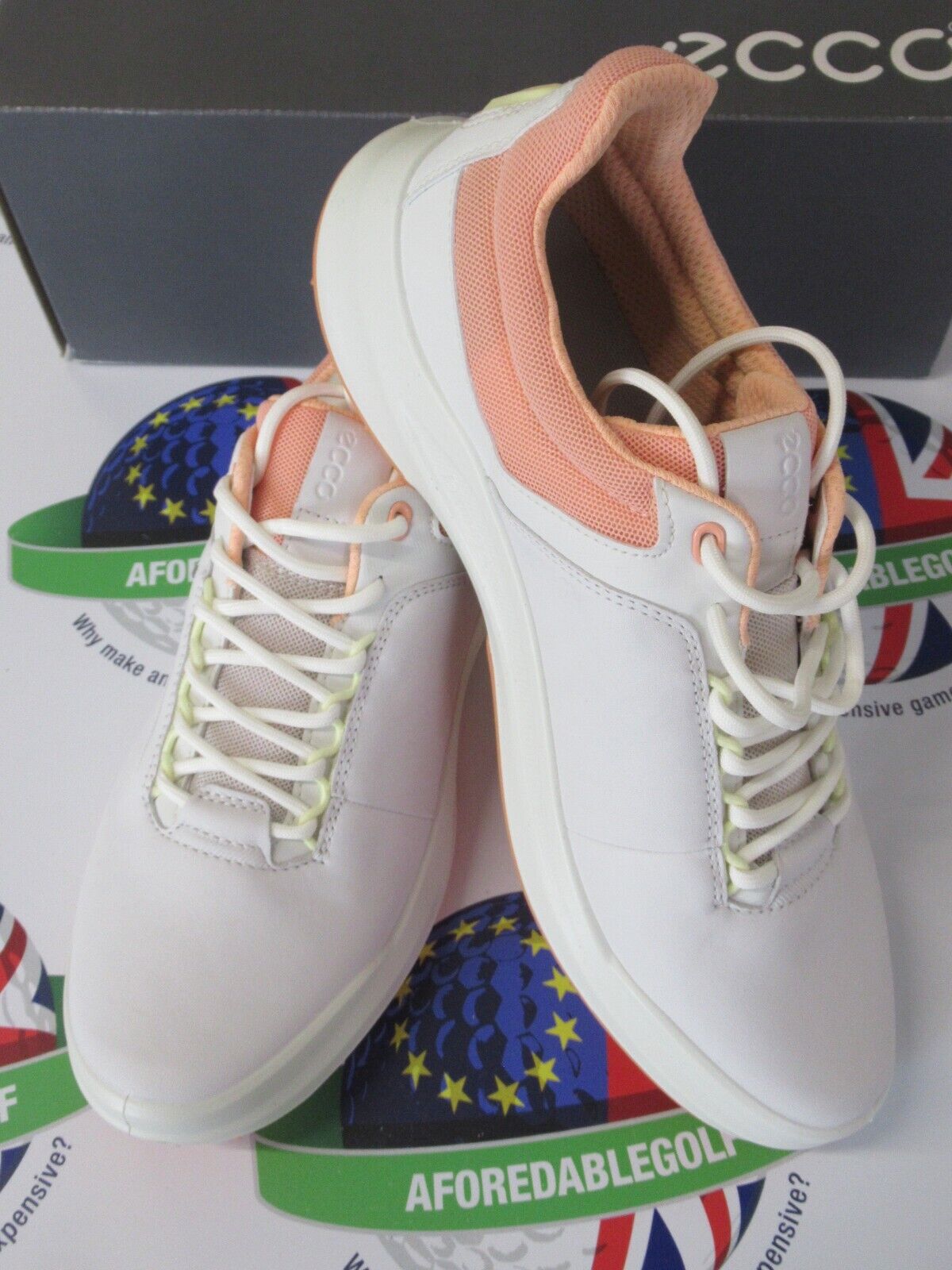 ecco womens golf core golf shoes white/peach nectar uk size 6.5-7