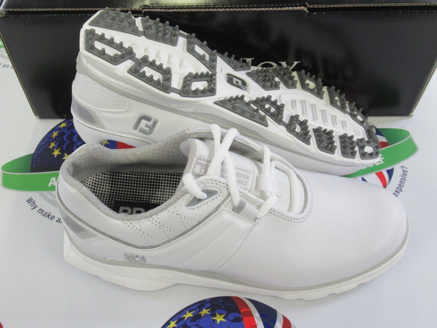 footjoy pro sl womens golf shoes white/silver uk size 4 wide/large