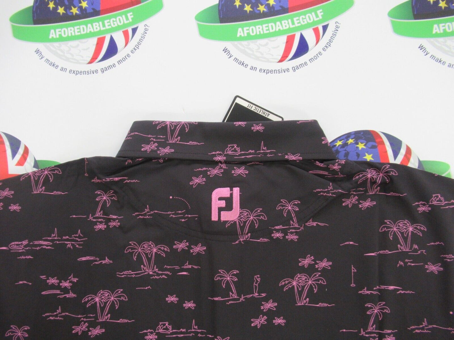 footjoy eu tropic golf print polo shirt black/orchid uk size large
