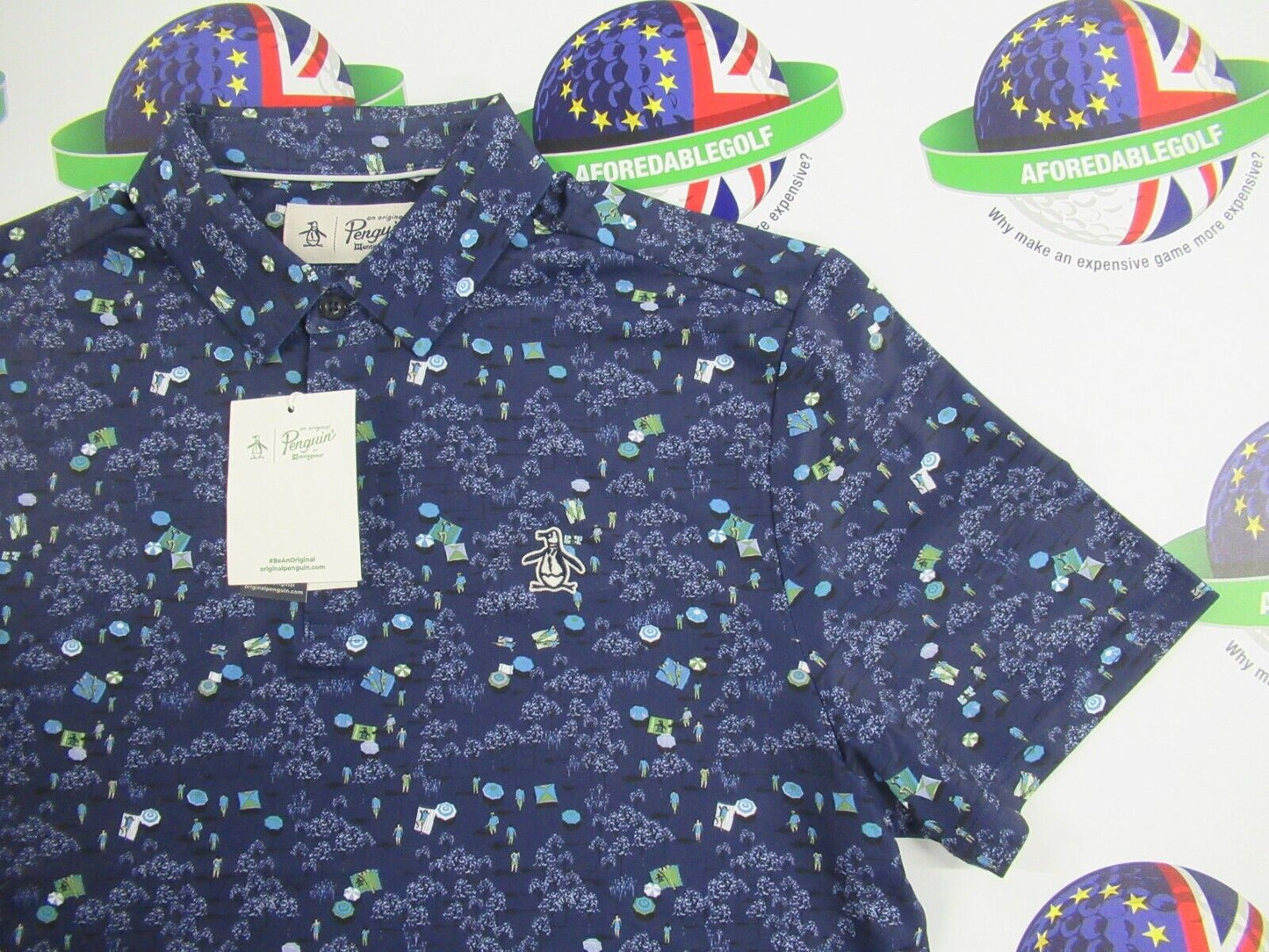 original penguin pete in the park print polo shirt astral night uk size small