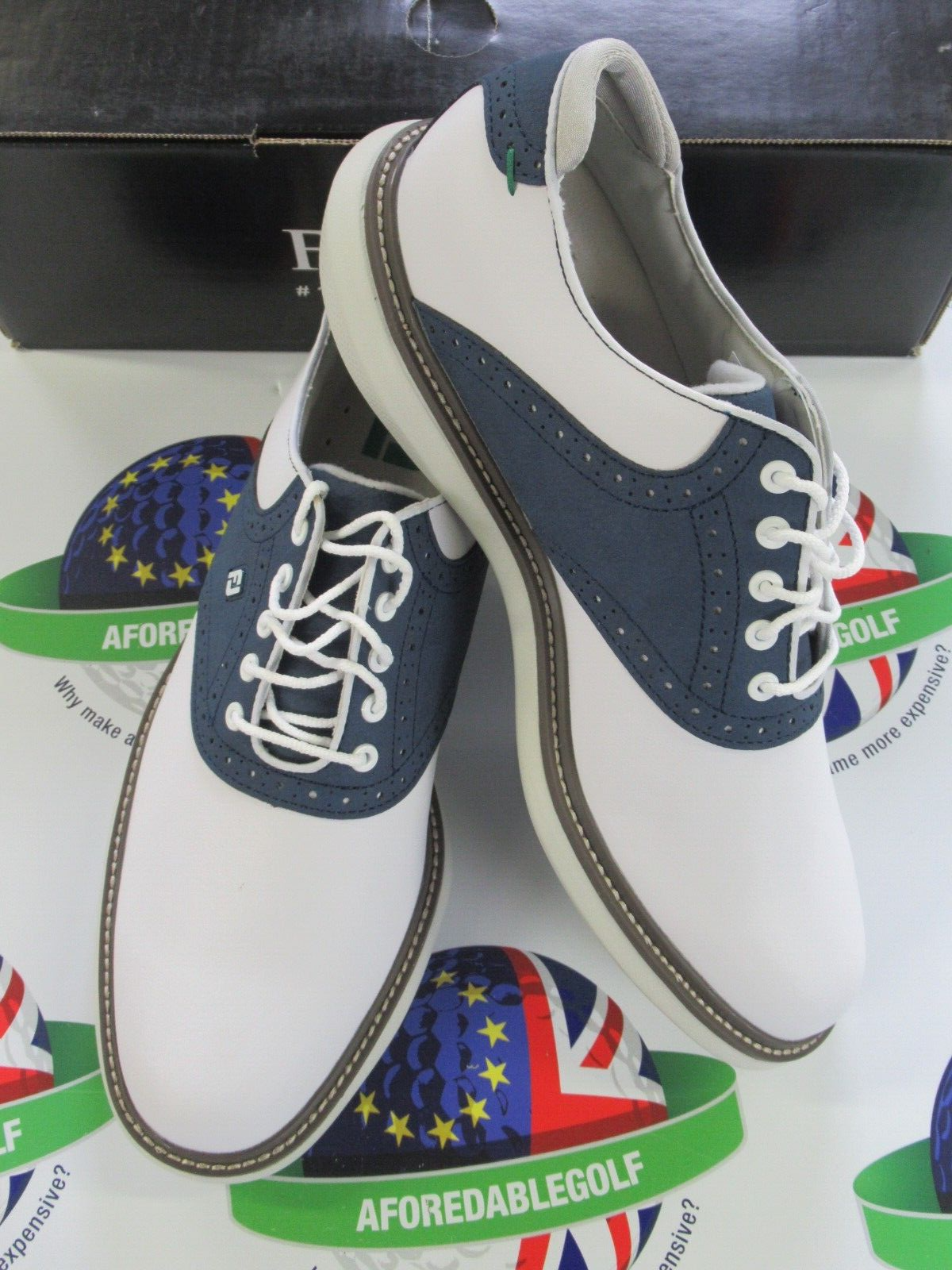 footjoy traditions waterproof golf shoes 57901k white/blue uk size 9 medium