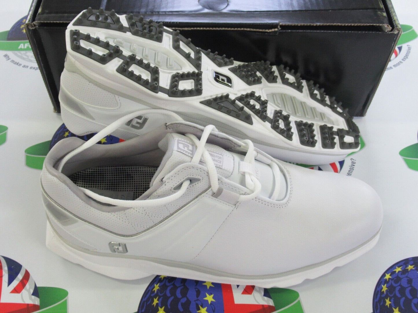footjoy pro sl waterproof golf shoes 53070k white/silver uk size 10.5 medium