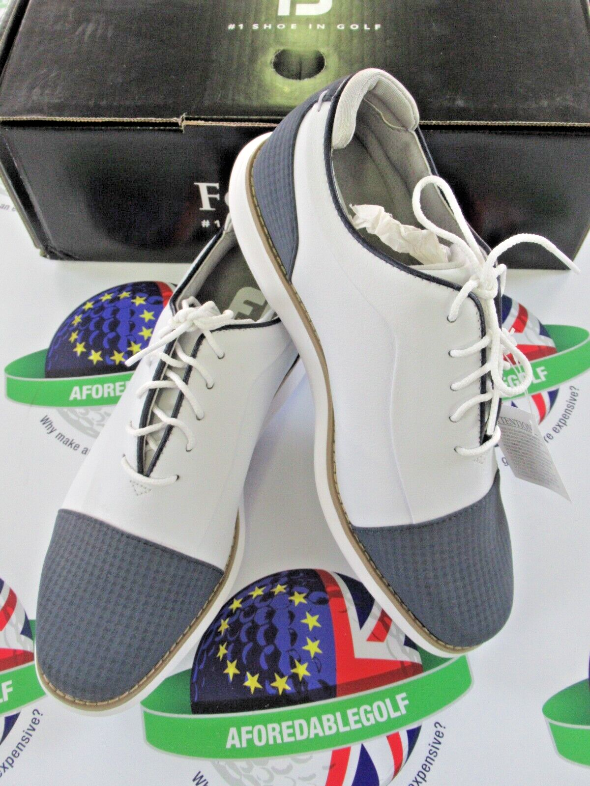 footjoy fj traditions womens golf shoes 97915k white/navy size 7.5 wide/large