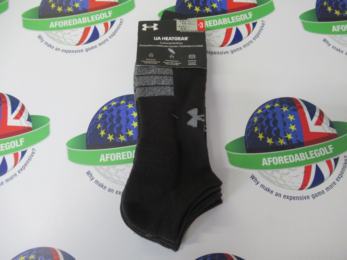 Under Armour Heatgear Cushioned No Show Socks 3 Pairs UK Sizes 8.5-11.5