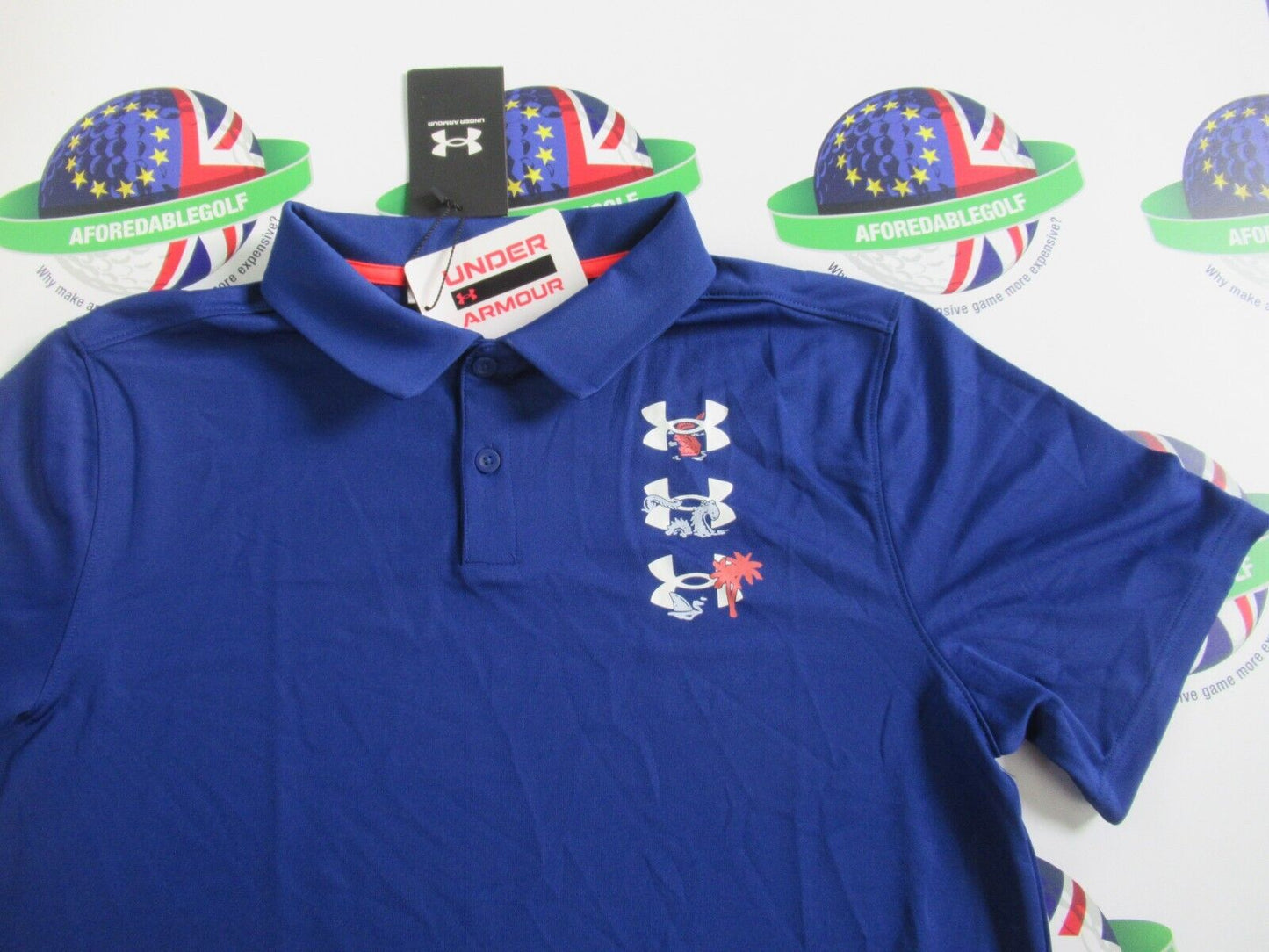 Under Armour Boys Performance Paradise Printed Navy Polo Shirt Loose Youth XL