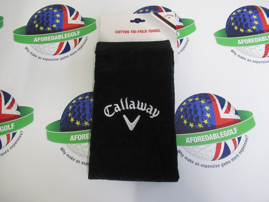 new callaway black cotton tri-fold towel 16" x 21" with carabiner