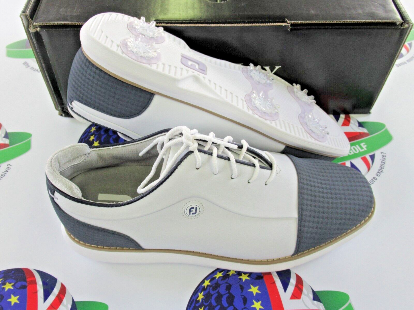 footjoy fj traditions womens golf shoes 97915k white/navy size 7.5 wide/large