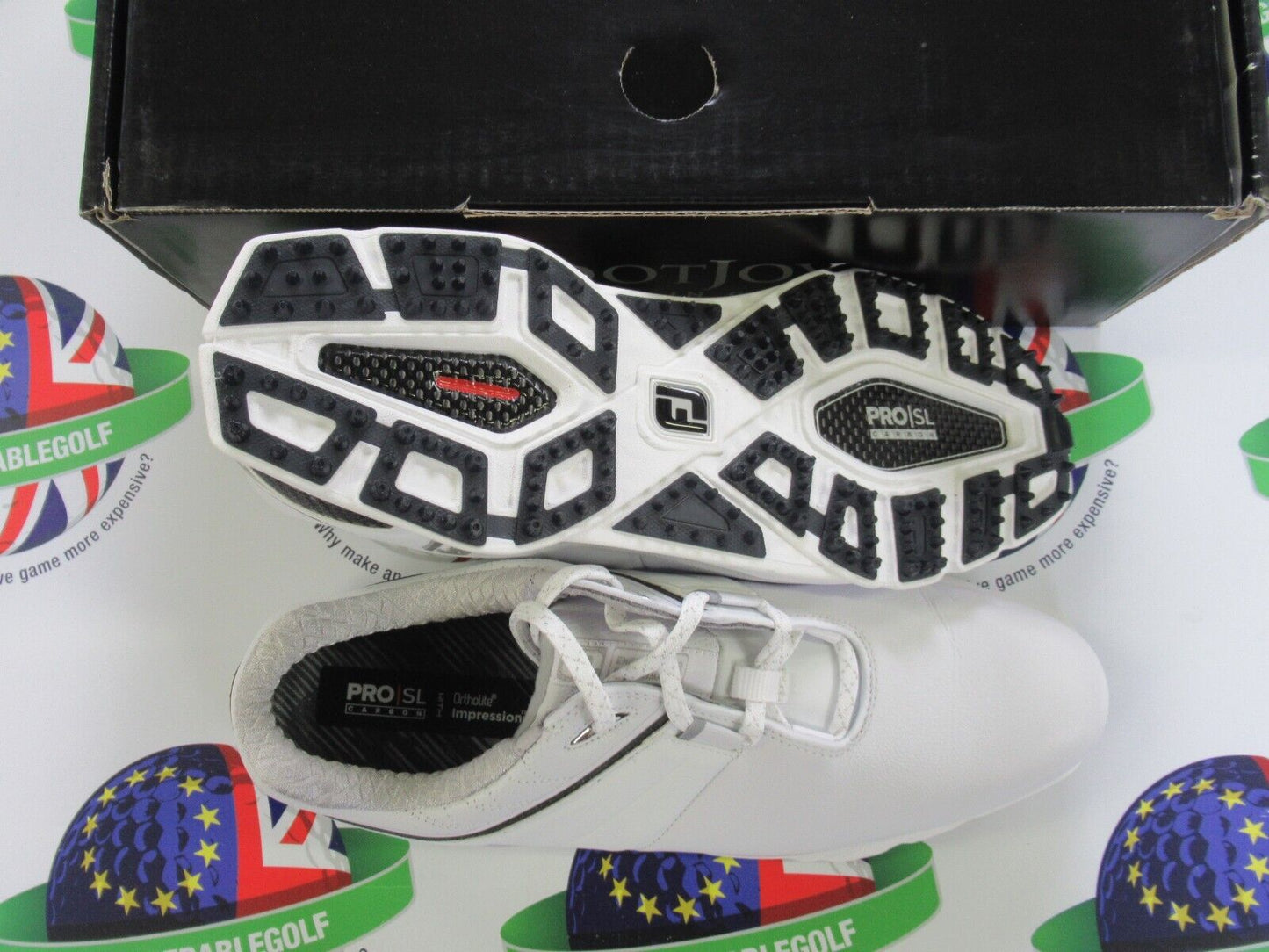 footjoy pro sl carbon waterproof golf shoes 53079k white/black size 8.5 medium
