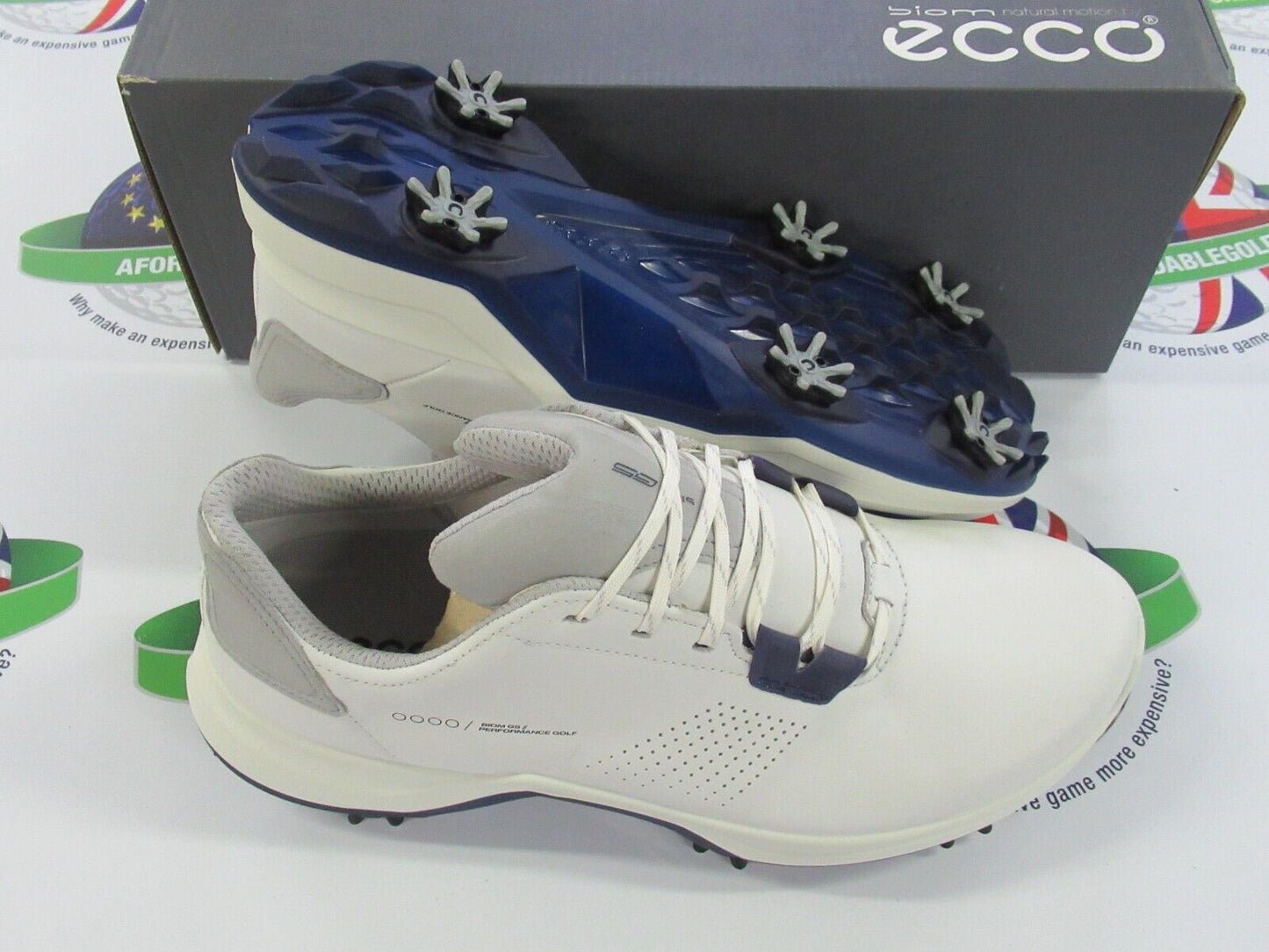 ecco mens golf biom g5 golf shoes white/blue depths uk size 7.5
