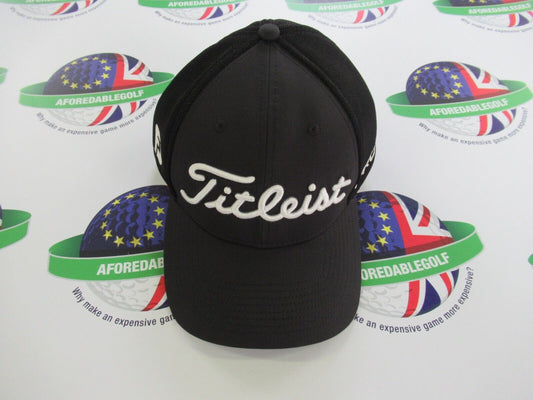 titleist tour sports mesh black large/xl fitted golf cap with team titleist logo