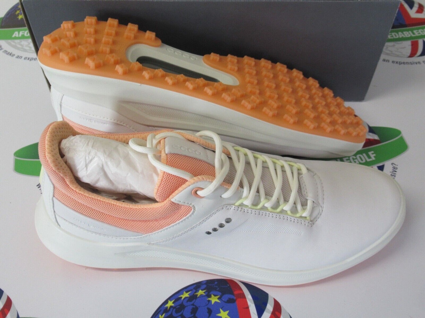 ecco womens golf core golf shoes white/peach nectar uk size 6.5-7