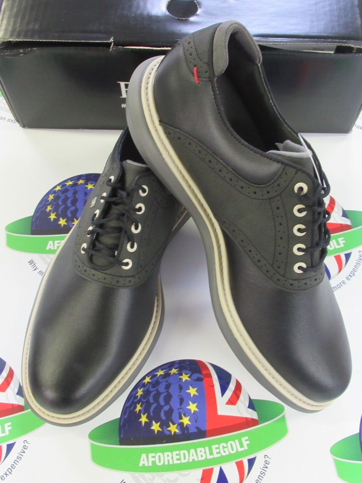 footjoy traditions waterproof golf shoes 57904k black/grey 9.5 medium