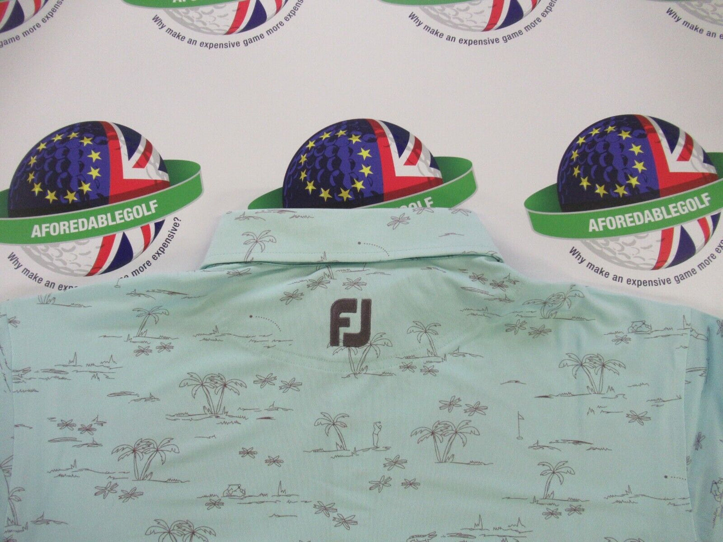 footjoy eu tropic golf print polo shirt aqua surf uk size large