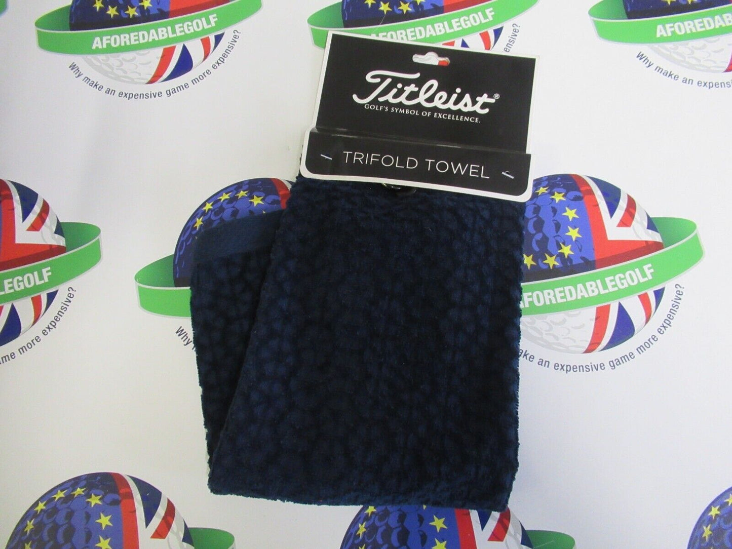 new titleist trifold towel navy/blue 100% cotton 16" x 16" full loop terry
