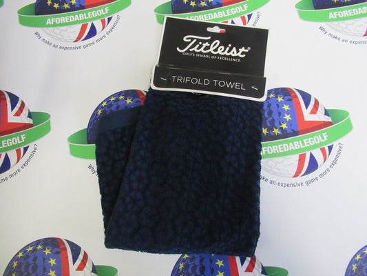 new titleist trifold towel navy/blue 100% cotton 16" x 16" full loop terry