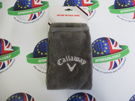 new callaway grey cotton tri-fold towel 16" x 21" with carabiner