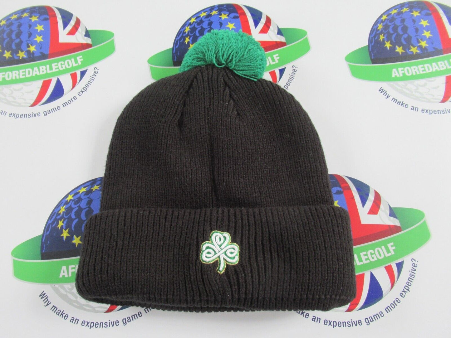 Titleist Limited Edition Boardwalk Pom Pom Shamrock Black Green Beanie Hat
