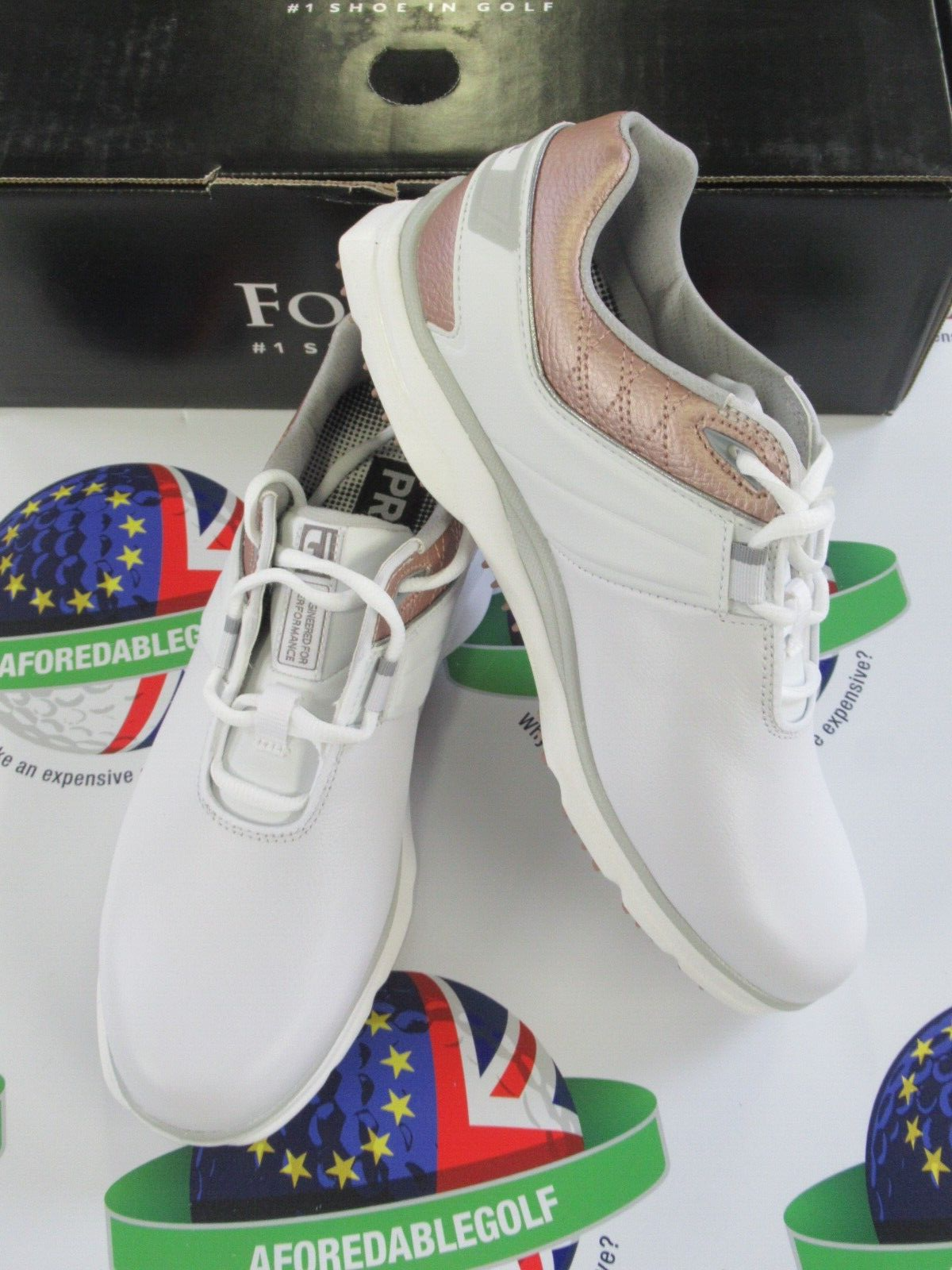 footjoy pro sl womens golf shoes white/rose copper uk size 8 medium