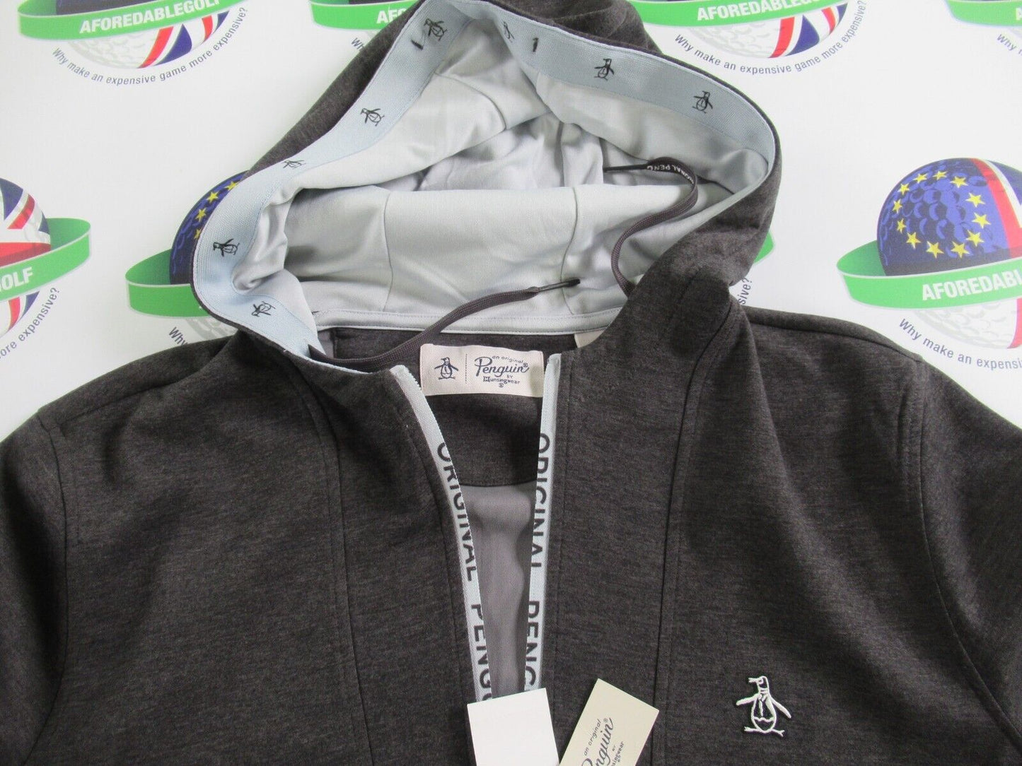 Original Penguin Golf Quarter Zip Performance Hooded 1/4 Zip Top Grey Medium