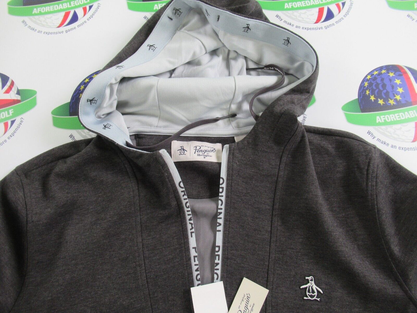 Original Penguin Golf quarter zip performance hooded 1/4 zip top grey large