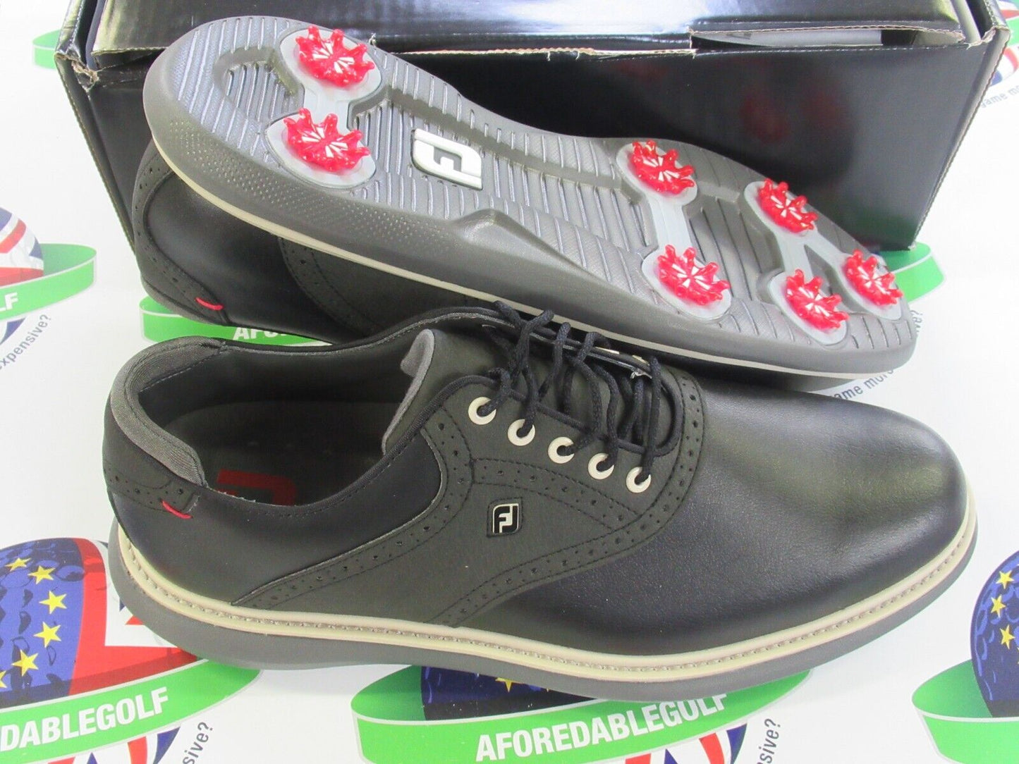 footjoy traditions waterproof golf shoes 57904k black/grey 9.5 medium