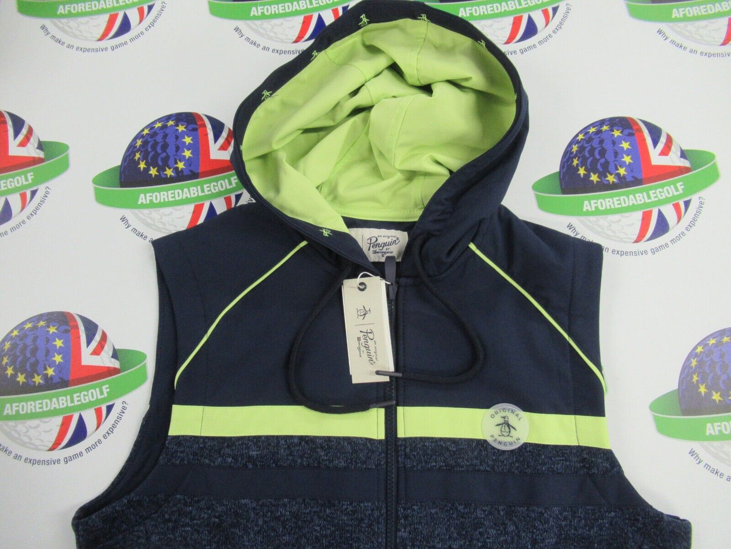 Original Penguin Golf Gilet With Hood Black Iris Bijou Heather/Lime Green Small