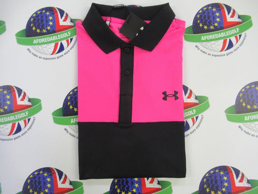 under armour the performance polo 3.0 colour block black/pink uk size xl