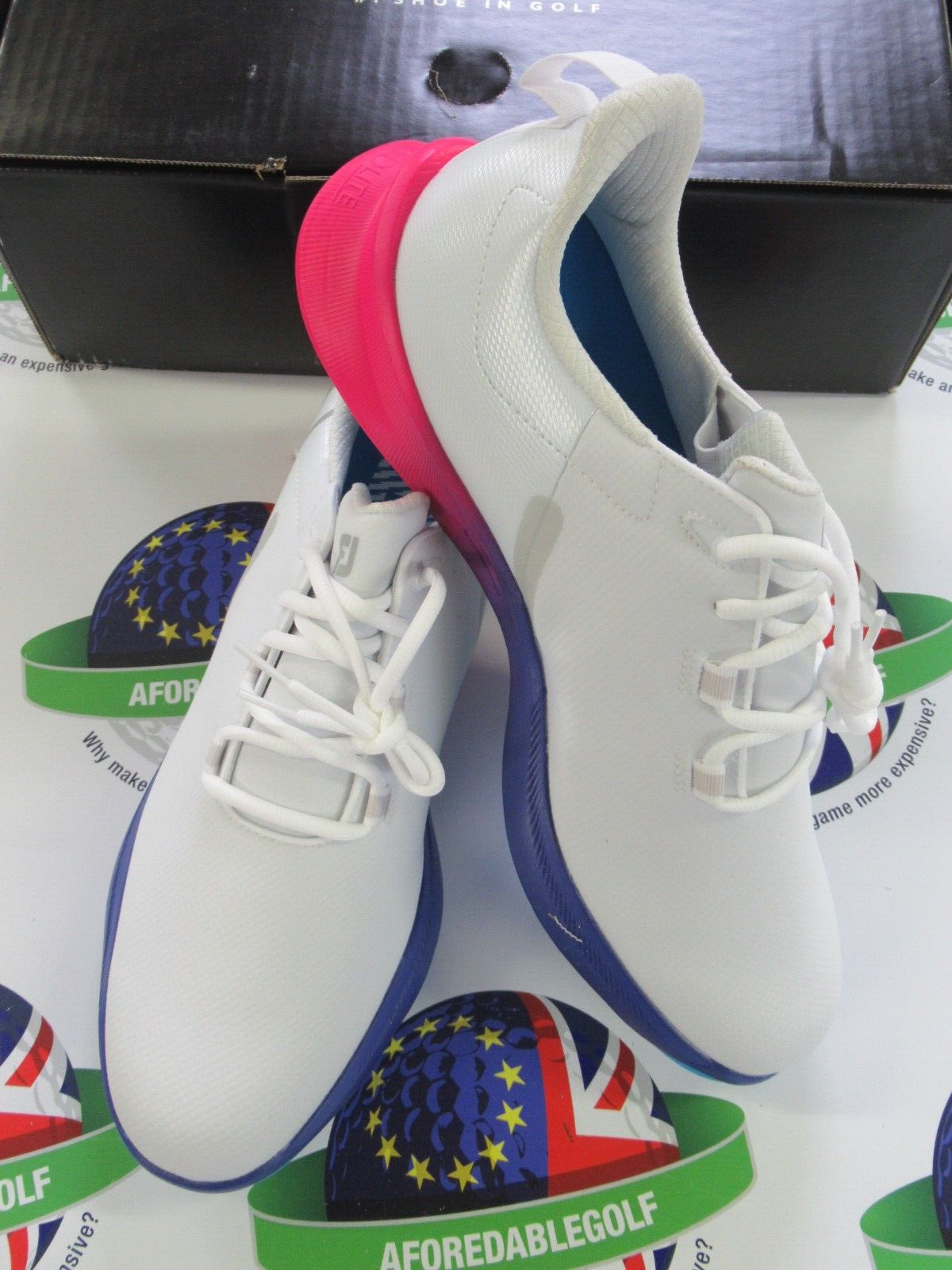 footjoy fuel sport waterproof golf shoes 55455k white/magenta/purple 10.5 medium