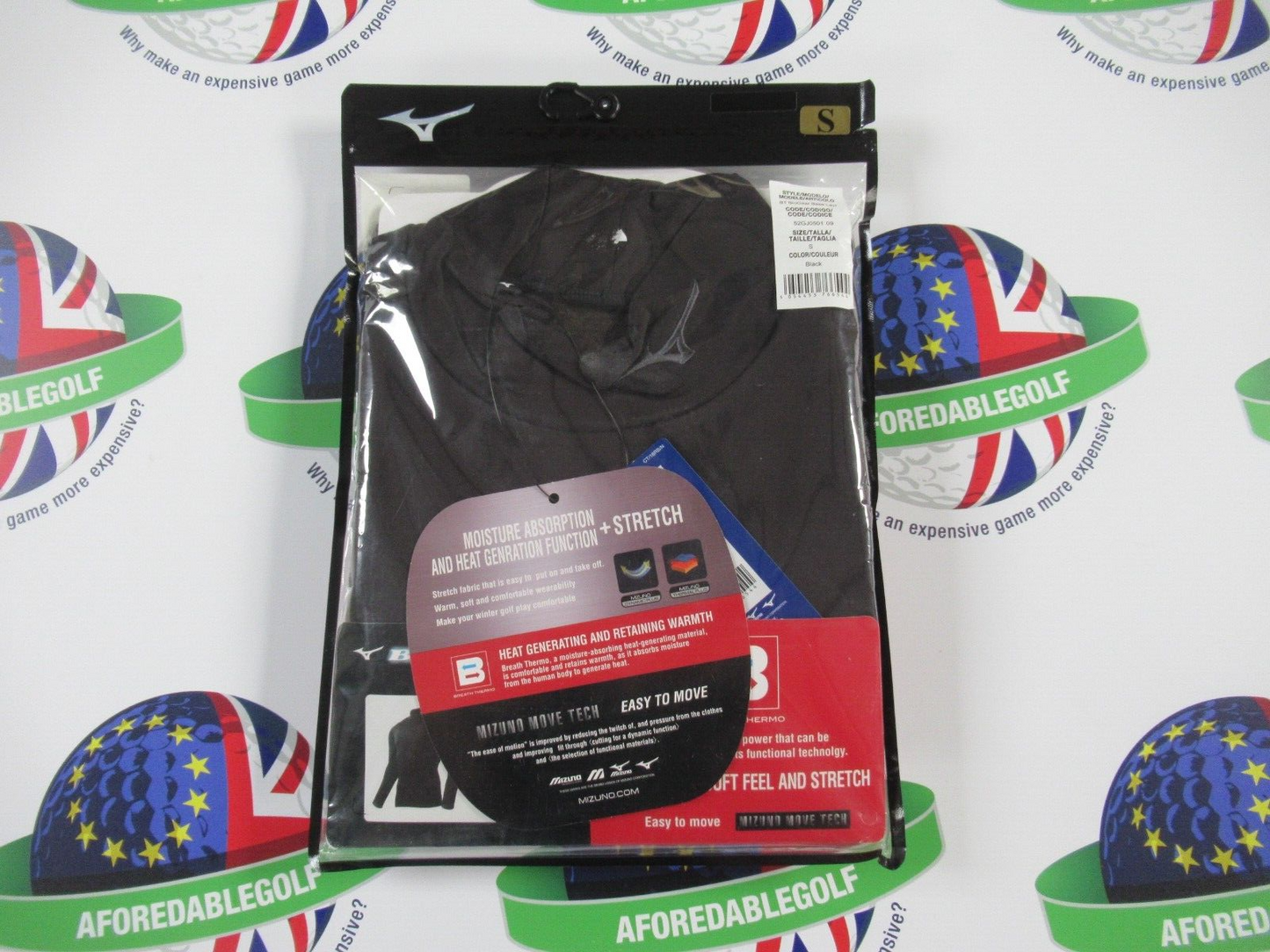 Mizuno Breath Thermo Biogear Base Layer Black UK Size Small
