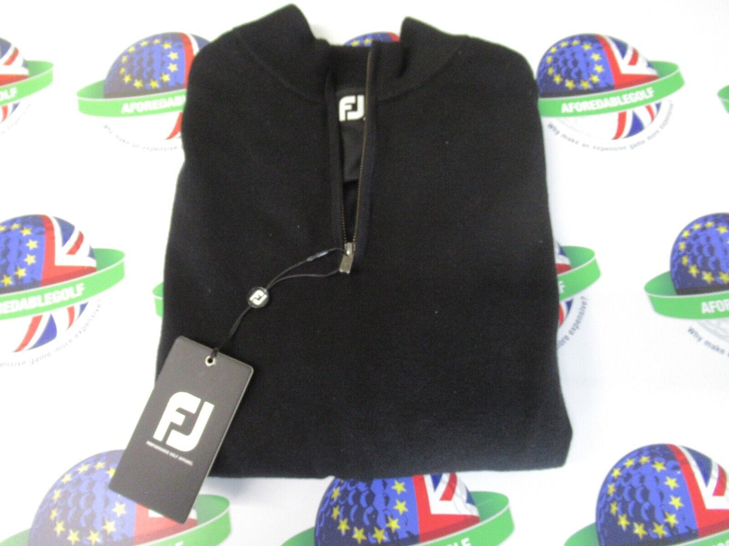 footjoy wool blend lined windproof 1/2 zip black pullover uk size medium