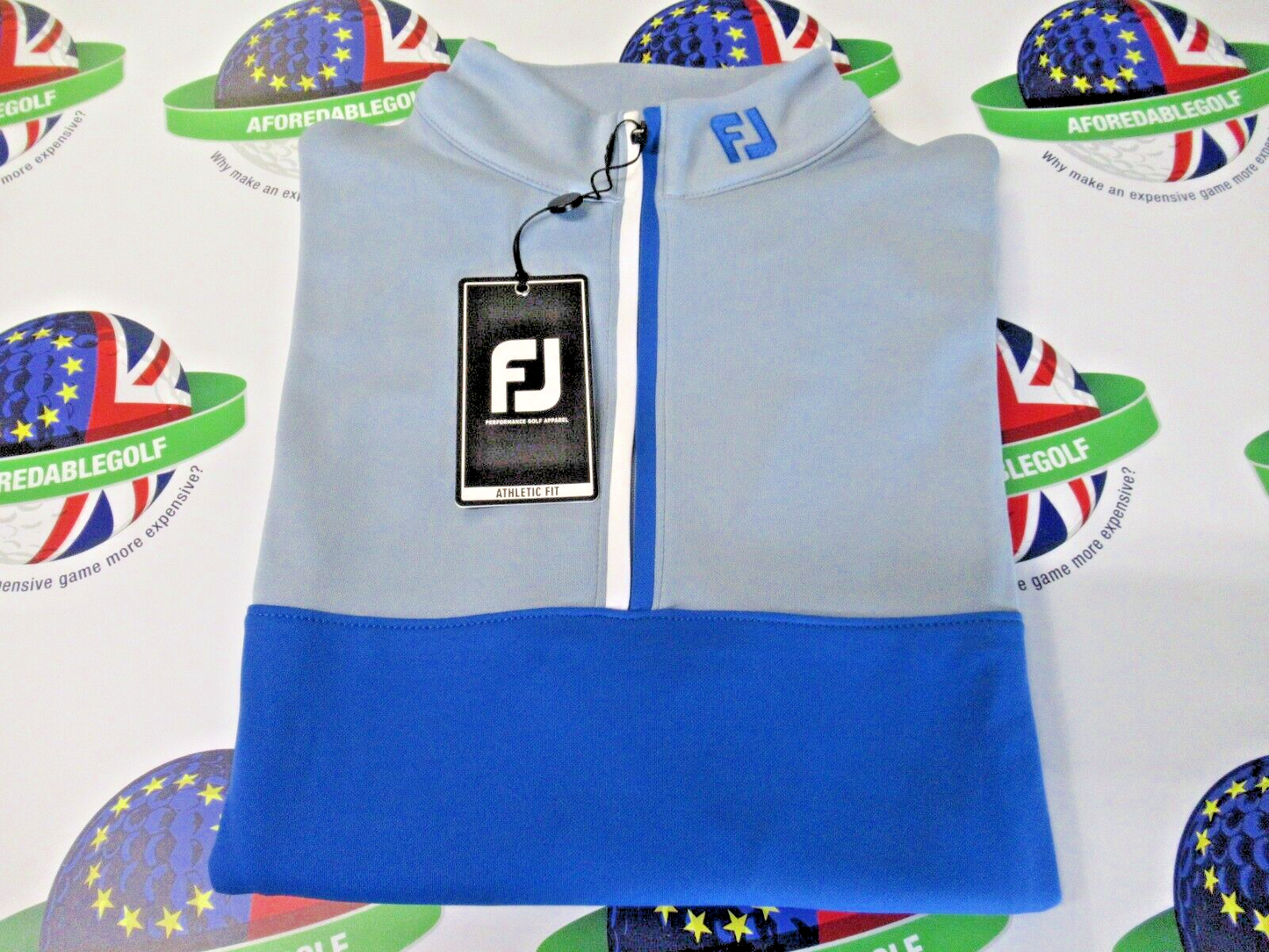 footjoy eu colour block chill out 1/2 zip pullover royal blue/dove grey large