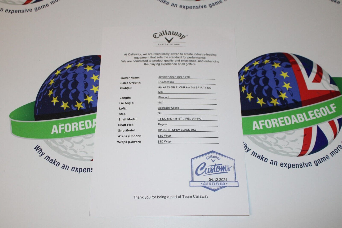 New Callaway Apex Mb Forged A Wedge True Temper Dynamic Gold Mid 115 R300 Reg