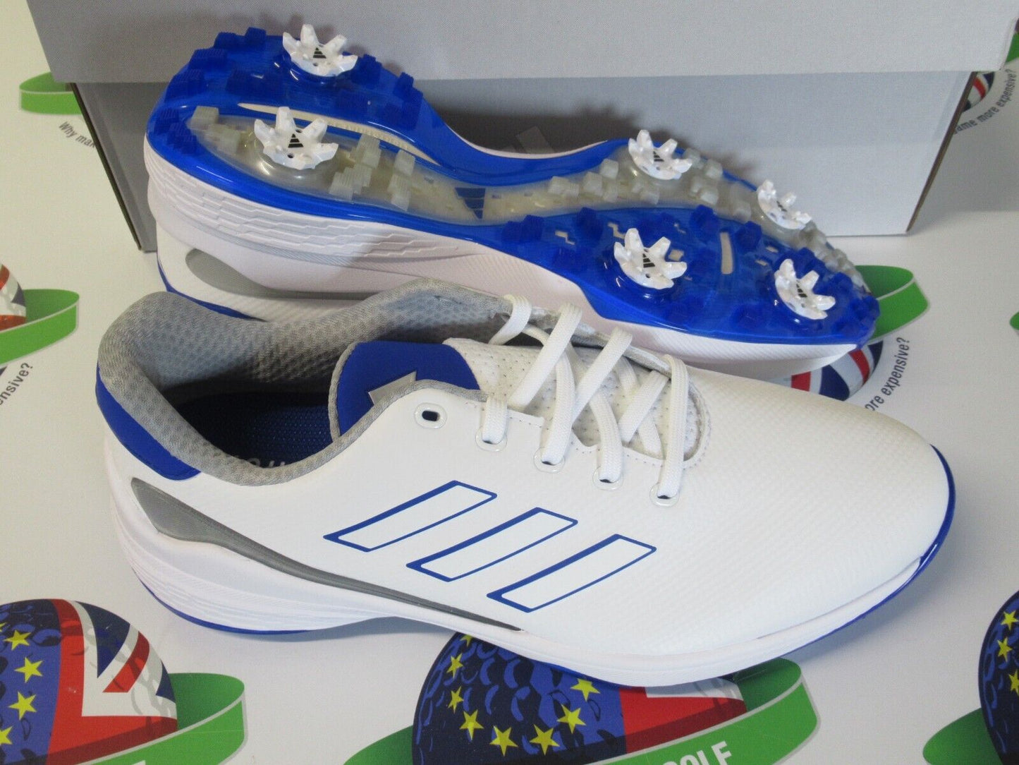 adidas zg23 waterproof golf shoes white/blue uk size 10 medium