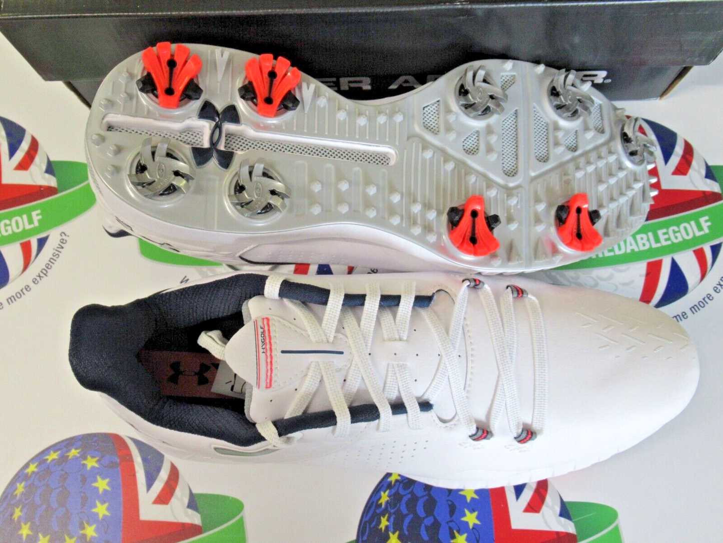 under armour hovr drive 2 wide waterproof golf shoes white/silver uk size 9