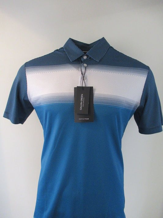 Galvin Green Mani Ventil8 Plus Polo Shirt Aqua/White/Navy UK Size Small