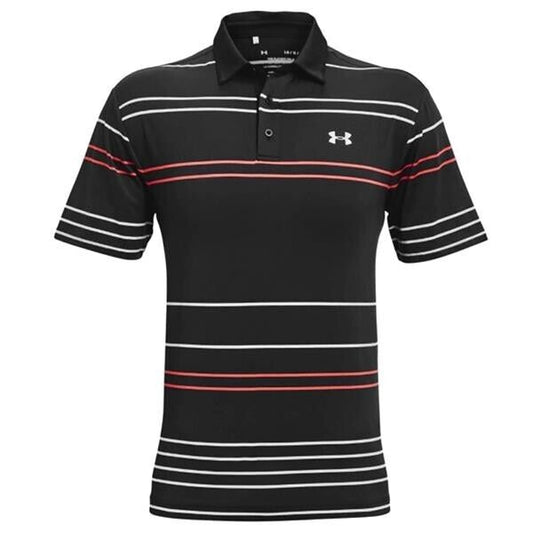 under armour play off 2.0 black with white/orange stripe polo shirt size medium
