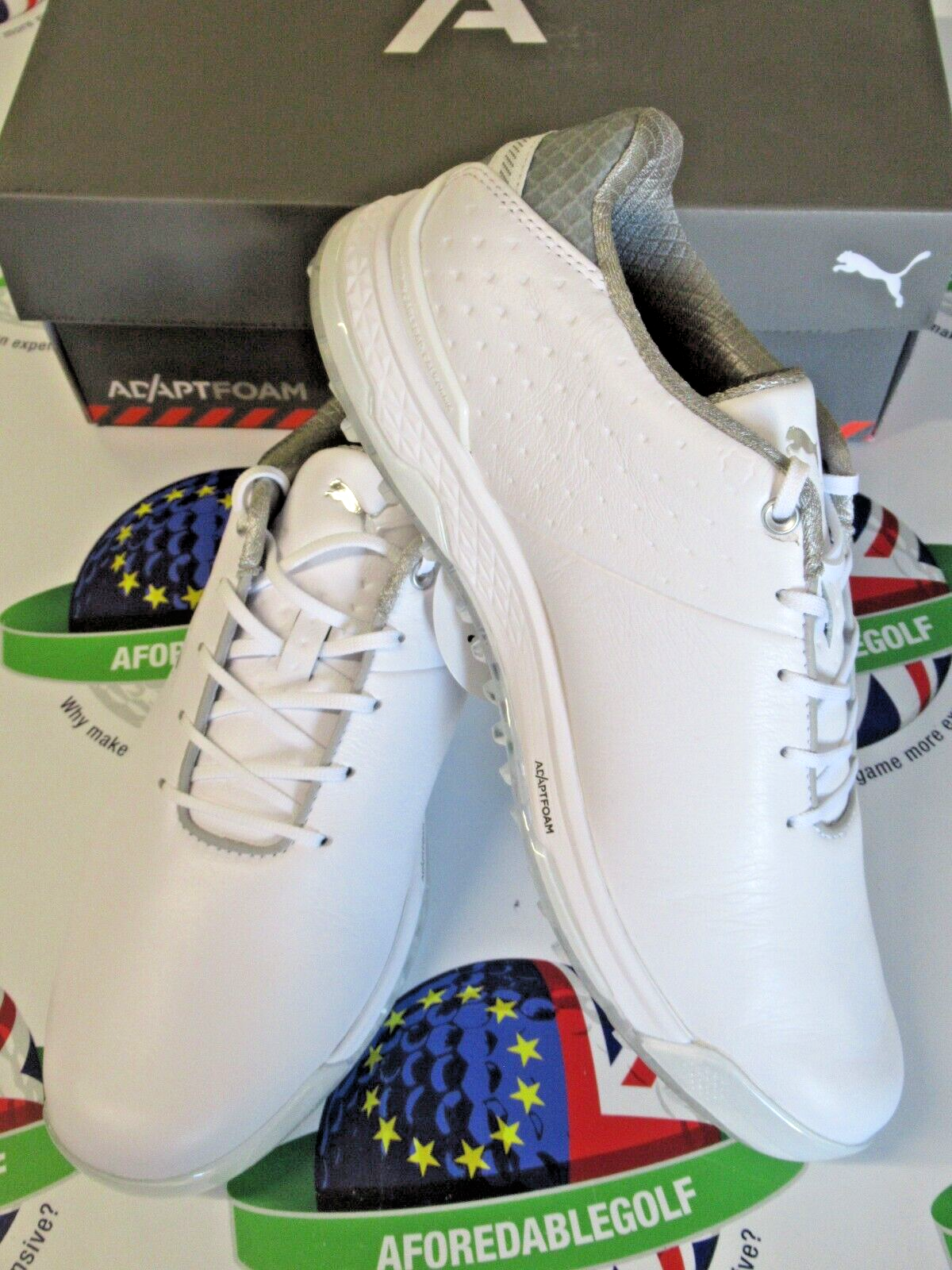 puma proadapt alphacat leather golf shoes white/silver uk size 7.5