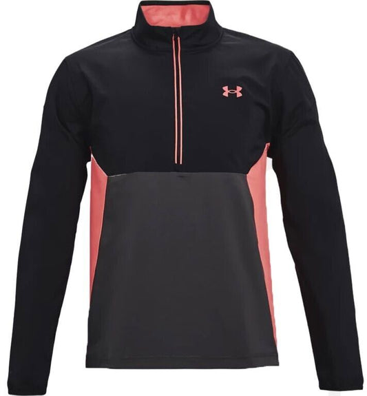 Under Armour Mens Windstrike 1/2 Zip Top Black/Grey/Orange UK Size Medium Loose