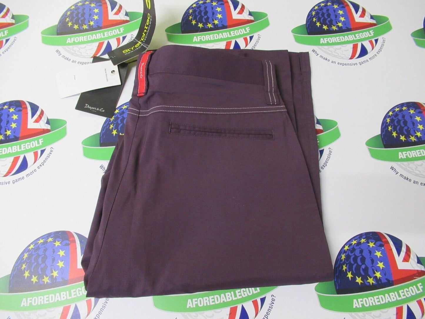dwyers & co micro tech 2.0 golf trousers grape waist 32" leg 31"