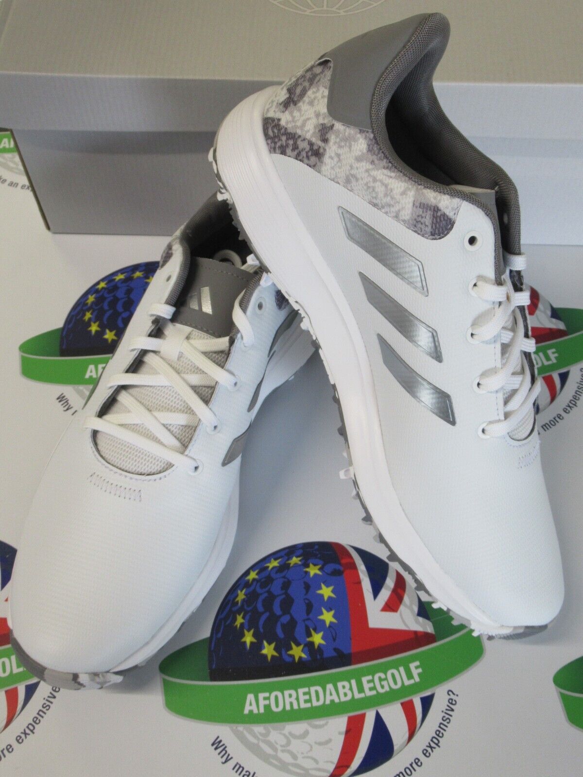 adidas s2g 23 white/silver/grey camo spiked golf shoes uk size 9.5 medium