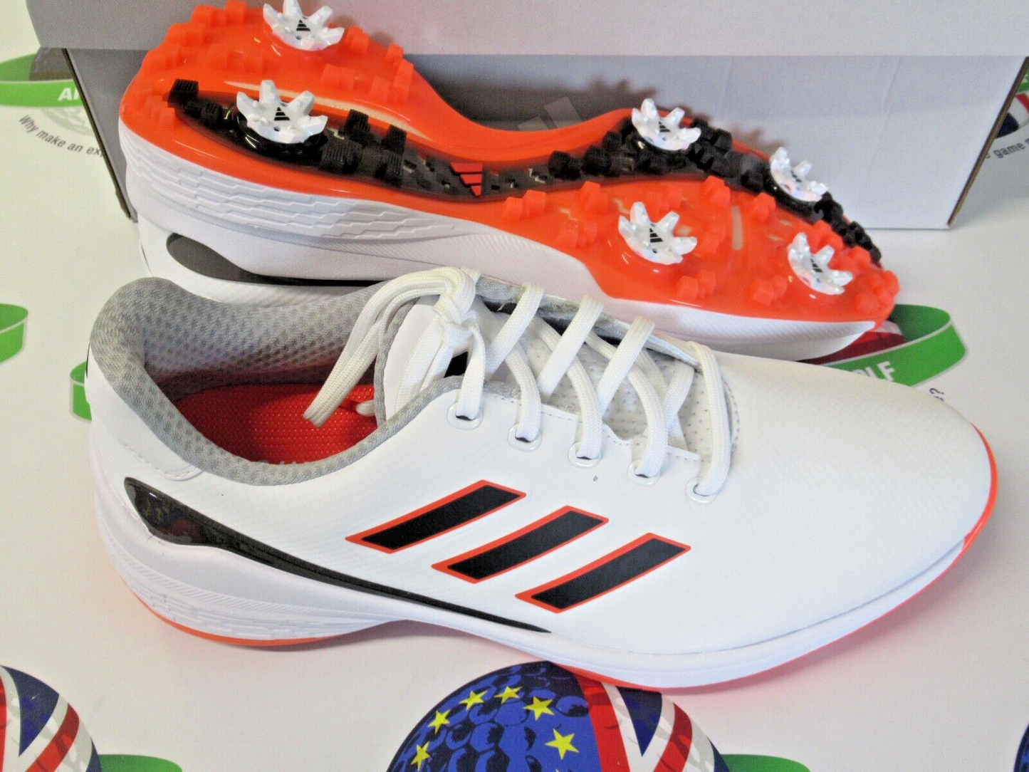 adidas zg23 waterproof golf shoes white/orange uk size 9.5