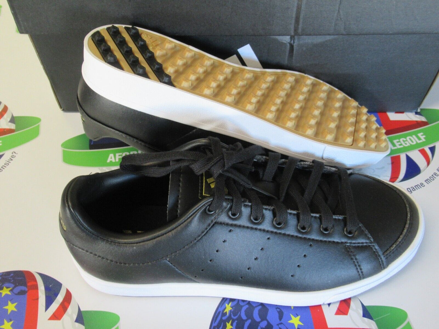 adidas junior adicross classic golf shoes black/white/gold uk size 5 medium
