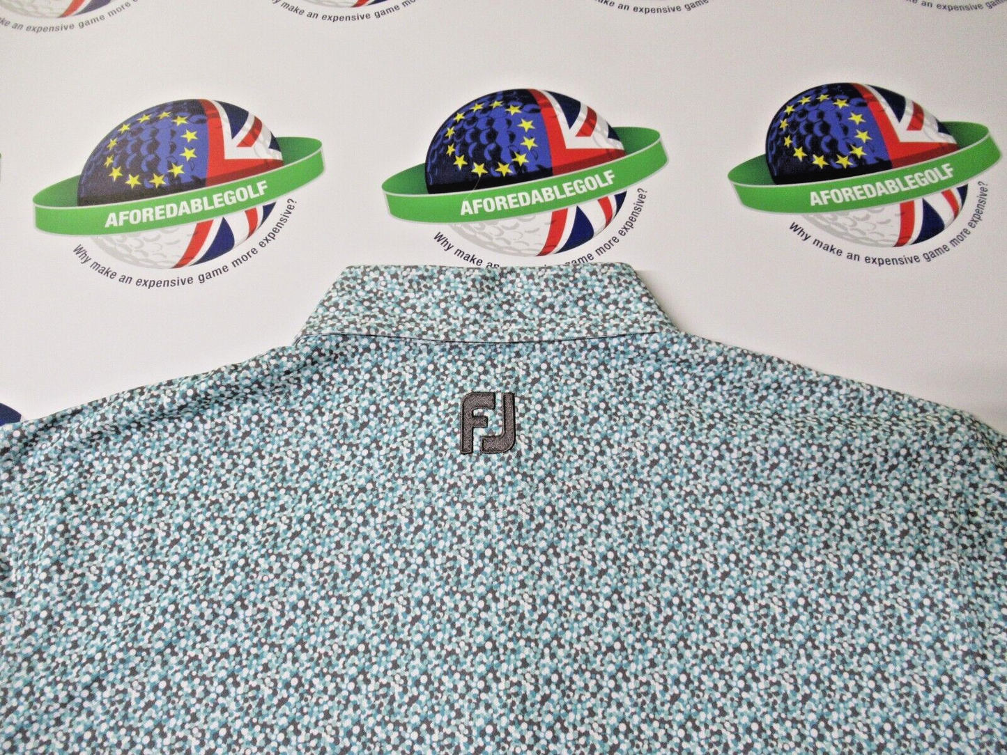 footjoy eu confetti print polo shirt aqua surf uk size medium