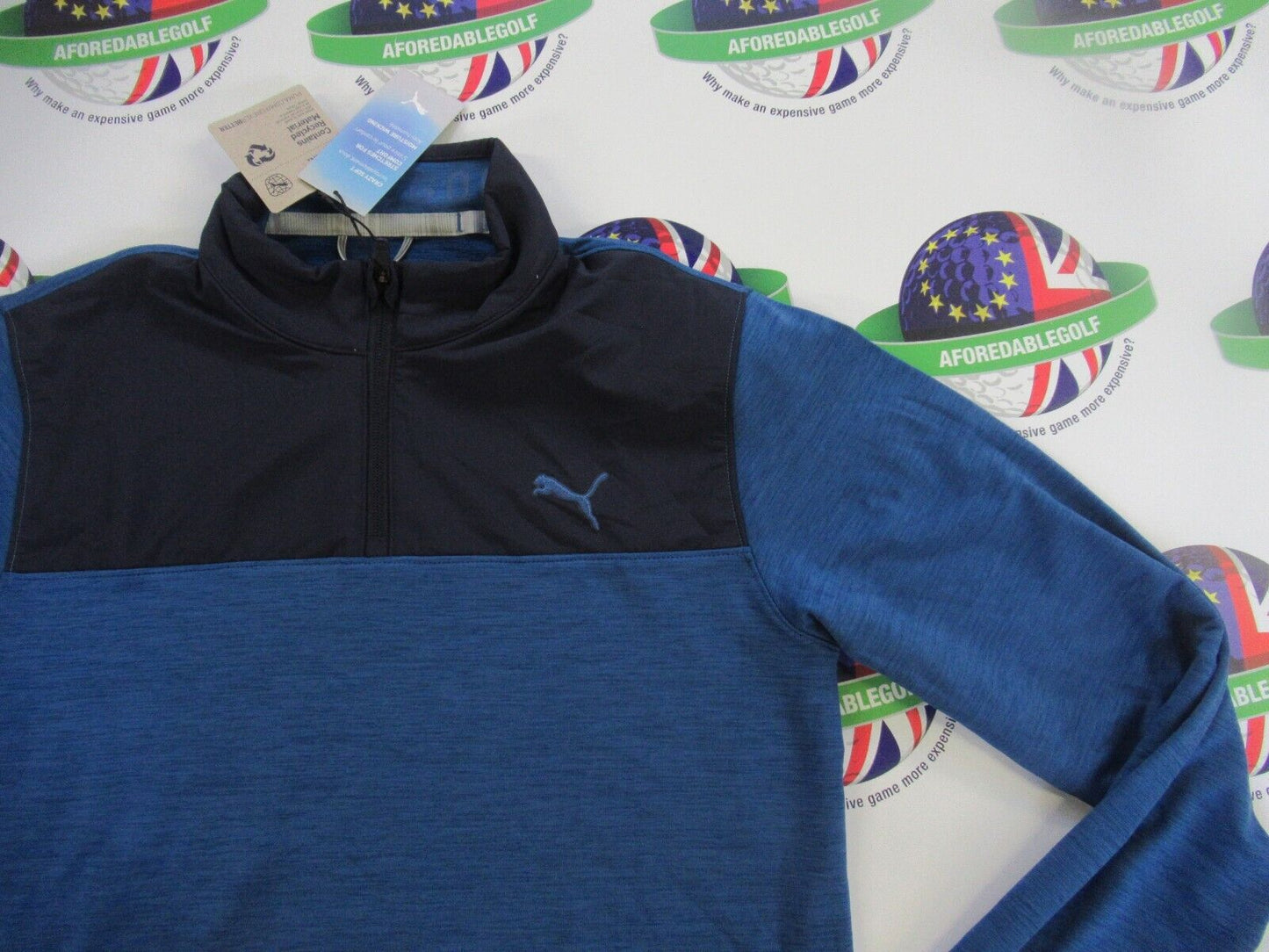 puma cloud spun colour block 1/4 zip pullover navy blazer/future blue size xl