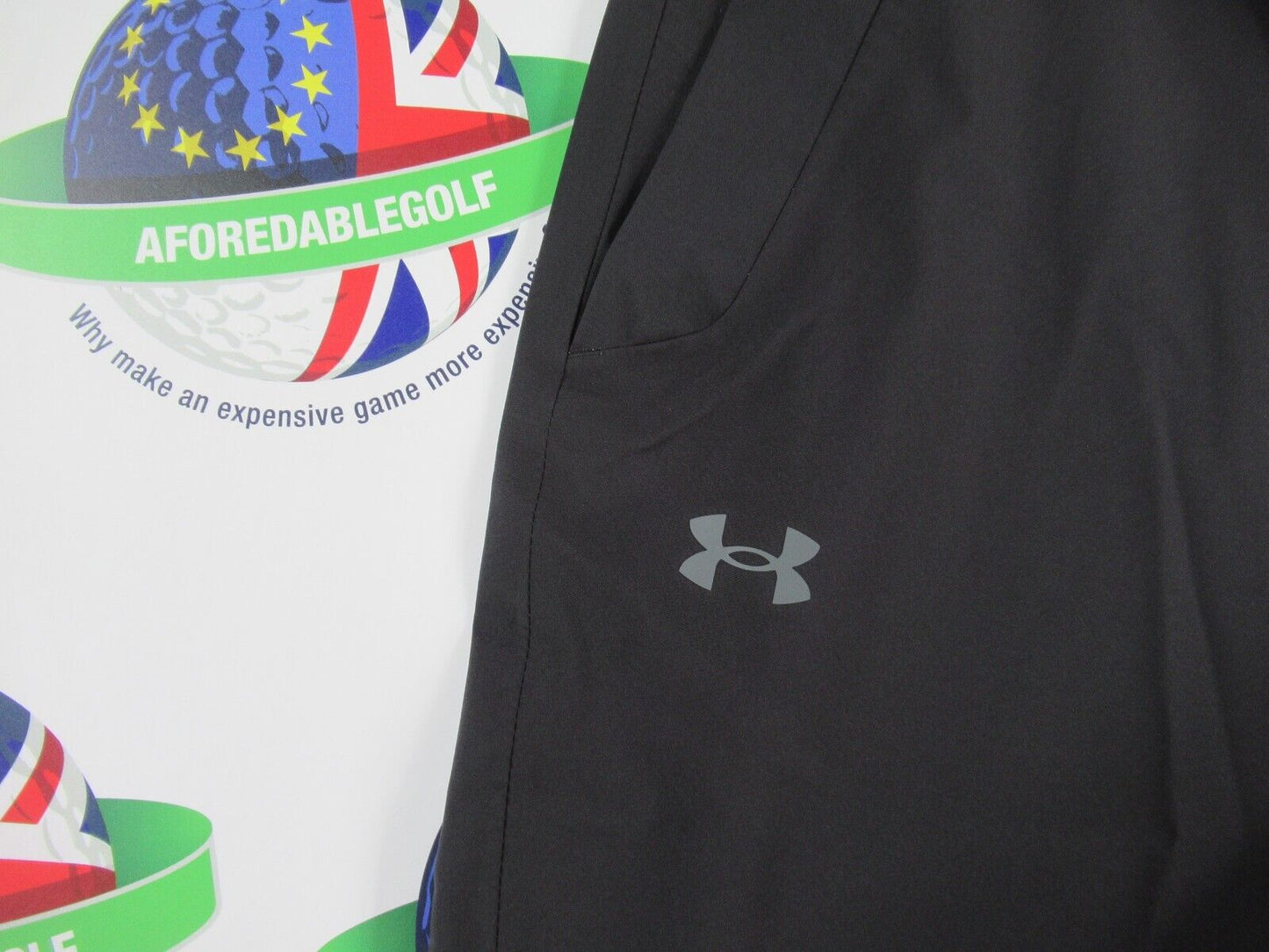 UNDER ARMOUR STORMPROOF GOLF BLACK WATERPROOF TROUSERS XXL 44" WAIST 31.5" LEG