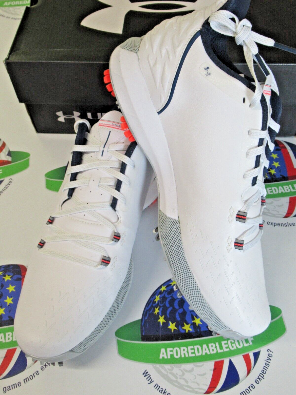 under armour hovr drive 2 wide waterproof golf shoes white/silver uk size 9